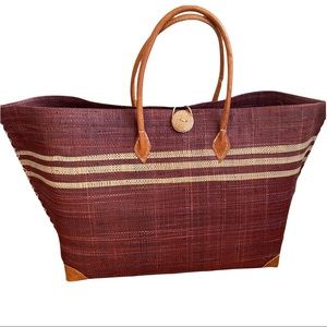 Wicker Tote Bag Burgundy Straw